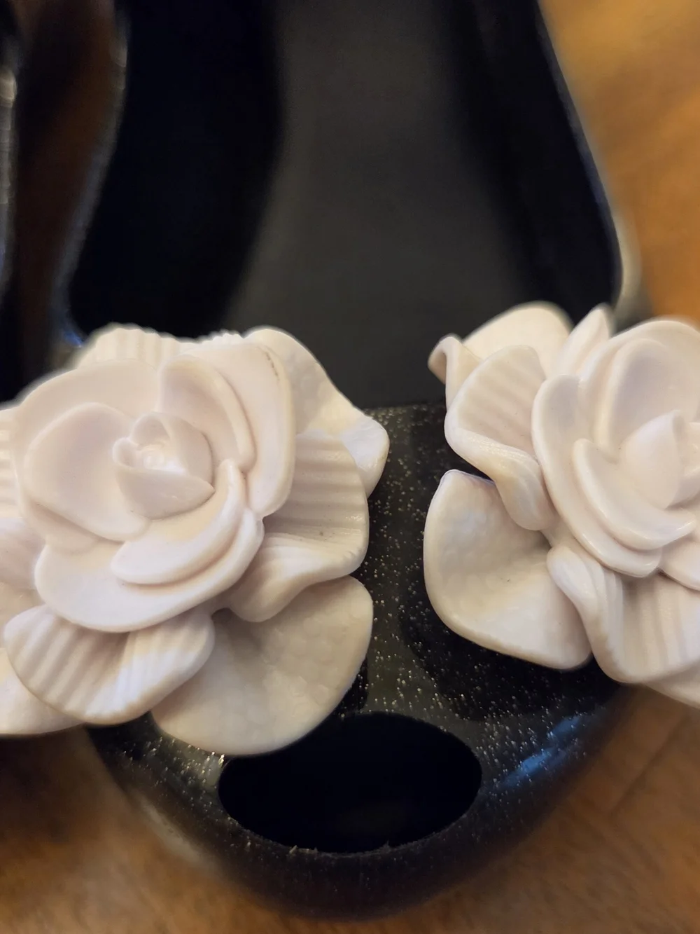 Mini Melissa Black Glitter Floral Rose Mary Jane Jelly Shoes Girls Size 13